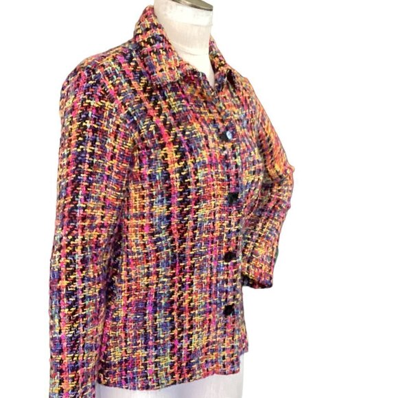 Chico's 0 (S/4) Colorful Tweed Woven Blazer Jacket Button-Front  40S - Picture 3 of 8